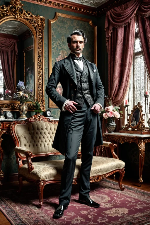 A Full-body Portrait Of A Feminine Man, Elaborate Victorian...