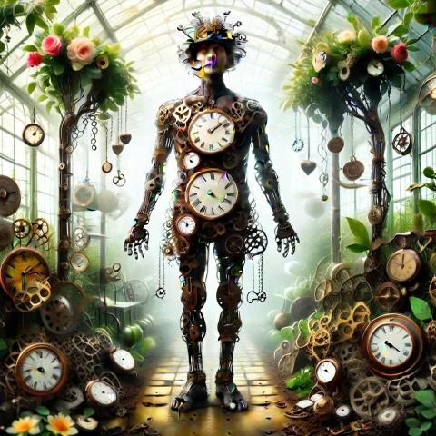 A Charming Victorian Gardener Whose Entire Body Has Evolved... — SDXL AI Prompt: A charming Victorian gardener whose entire body has evolved into an intricate cl...