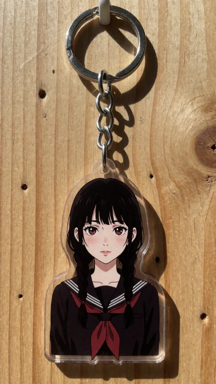 A Product Photograph Of An Anime-style Acrylic Keychain Hang...