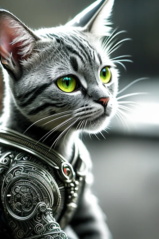 A Cute Kitten Made Out Of Metal0.7, Cyborg1.1, Tail  Detaile...