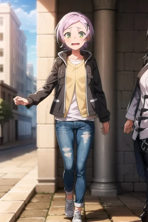 Lorageru0.8, 1girl, Black Hoodie, Jeans, Full Body, City, Ma...