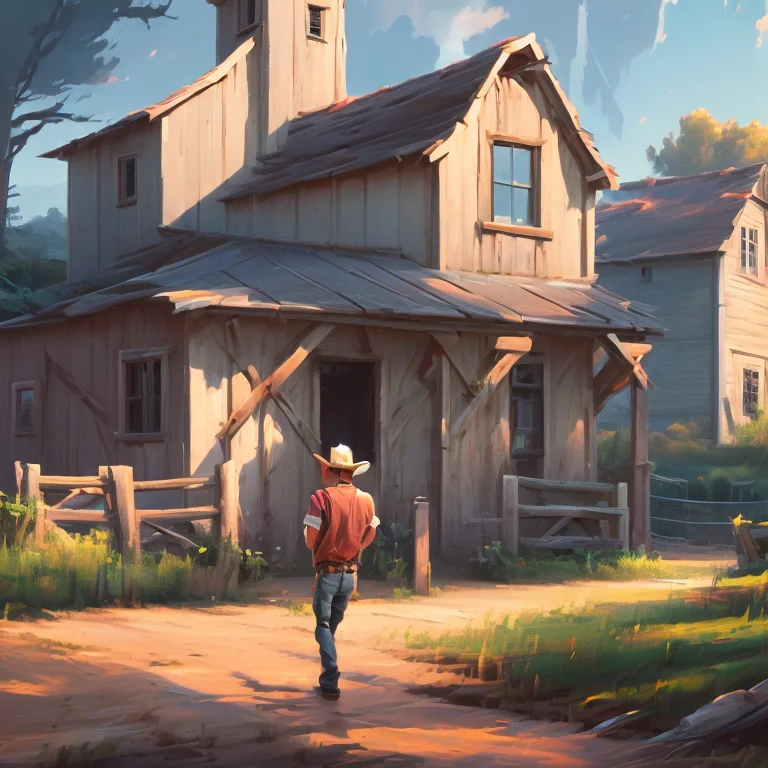 A Cowboy On A Lonely Farm In The Country Alone Portrait Scg7...