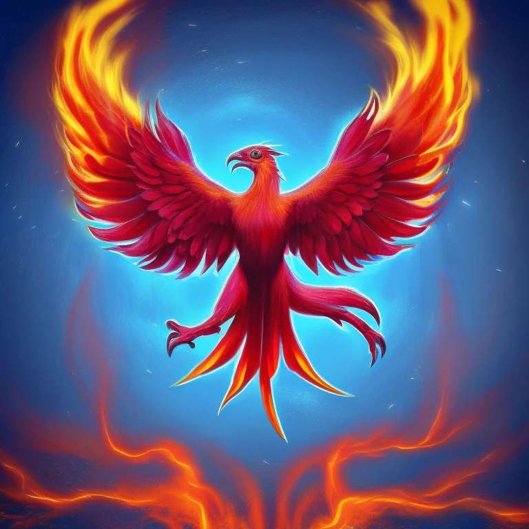 Draw A Phoenix With Vibrant, Glowing Feathers, Rising From T...