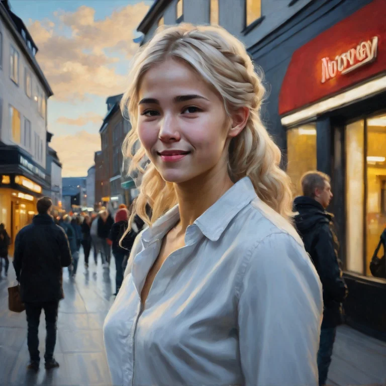 Classical Oil Painting, Candid, Side View Of Short Cute Pret...