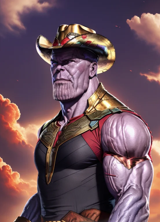 Portrait Photo Of Thnos, Muscular, Wearing Cowboy Hat, Weari...