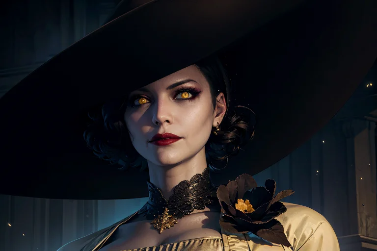 1girl, Portrait Of Re8dmtrsc, Black Sun Hat, Short Hair, Glo...