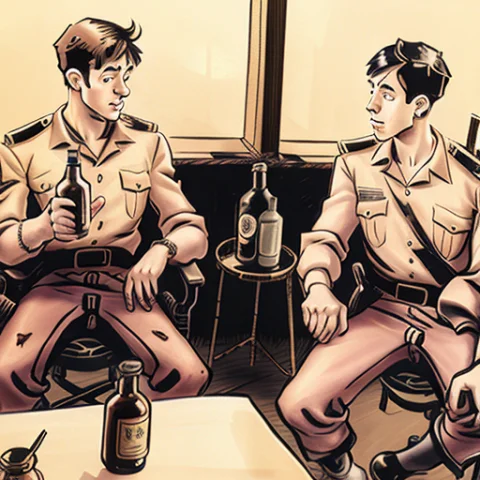 A Cartoon Picture Of Two French Foreign Legion Soldiers Men... — Stable Diffusion AI Prompt: a cartoon picture of two French Foreign Legion soldiers men sitting in a room be...