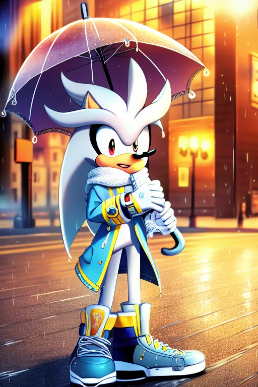 Silver The Hedgehog, Fluffy Coat, Scarf, Eyes, Hands, Umbrel...