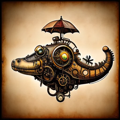 Steampunkai, Aligator Swimming, Side View, Water, Steampunk