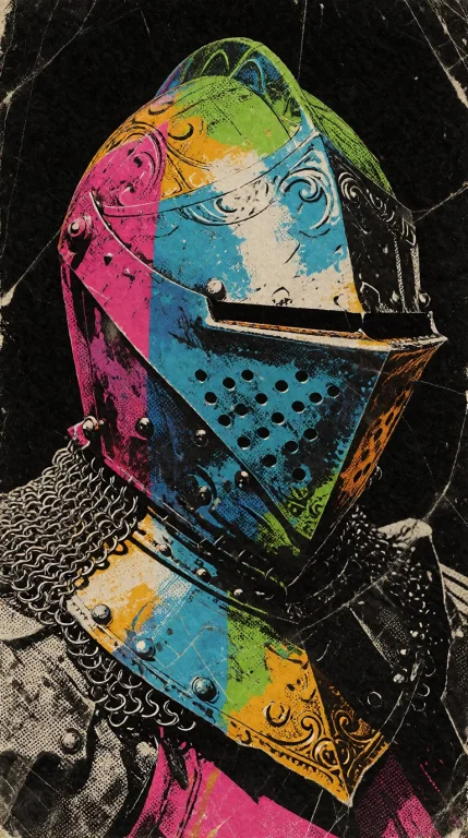 A Detailed Knights Helmet With Ornate Carvings, A Narrow Eye...
