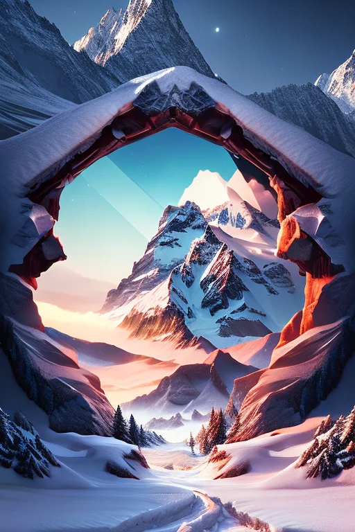 A Photorealistic Landscape Of A Snowy Mountain In Winter, Be...