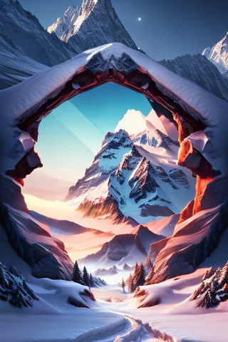A Photorealistic Landscape Of A Snowy Mountain In Winter, Be... — Stable Diffusion AI Prompt: A photorealistic landscape of a snowy mountain in winter, best quality, art by r...
