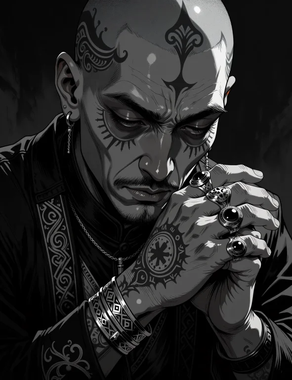 A Close, Low-angle Monochrome Noir Artwork Portrait Of A Sha...