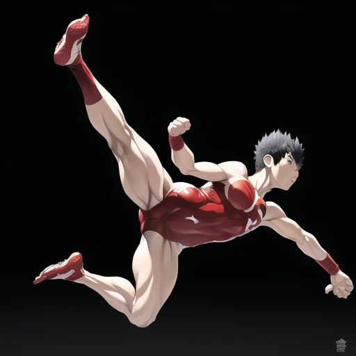 Yusuke Murata, Flying Kick, Midair, Kicking, Abstract, 1boy,...