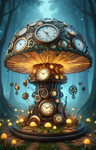 Clockstyle, Loraclockstyle-0000090.5 Glowing Mushroom Made O... — SDXL AI Prompt: clock_style, (glowing mushroom made of clocks:1.1), elaborate, (ultra realistic...