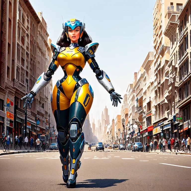 A Robot Woman Walks Across A City Street Loraitrobo20221.5 I...