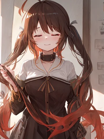 Masterpiece, Best Quality, Loramtf-0000041, M14, Holding Hai... — Stable Diffusion AI Prompt: masterpiece, best quality, , M14, holding hair, closed eyes, closed mouth, solo,
