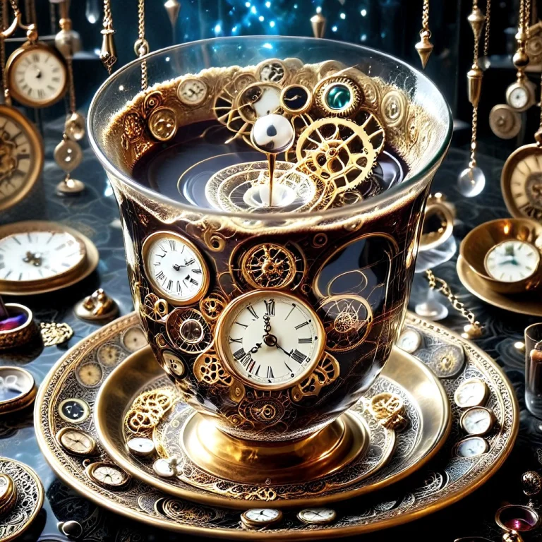 A Cup Of Coffee Made Of Polished Brass And Glass, Swirling D...