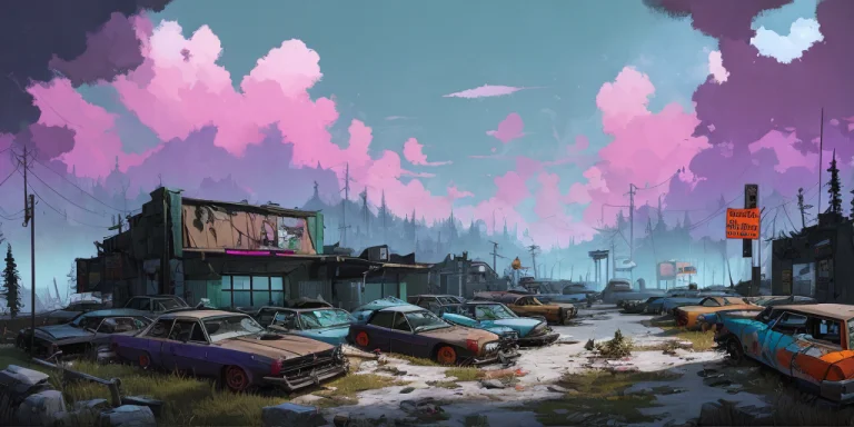 A Parking Lot Full Of Abandoned Vehicles 512paintstyle10.5