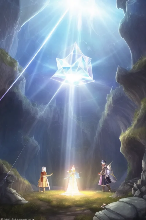 A Rpg Party Investigating A Beautiful Floating Magic Crystal...