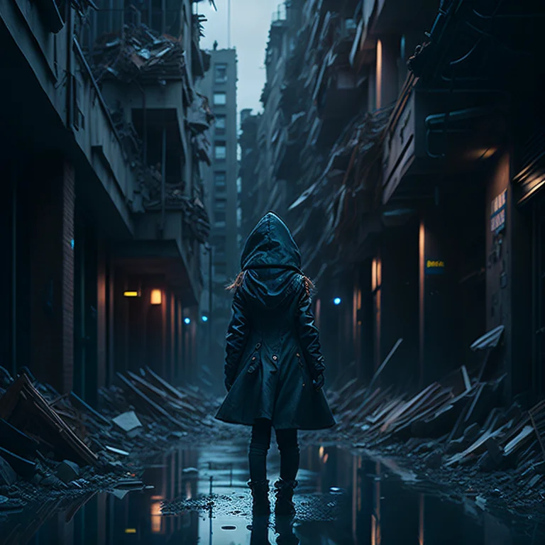 From Behind, Lost Little Girl In A Dystopian Futuristic City...