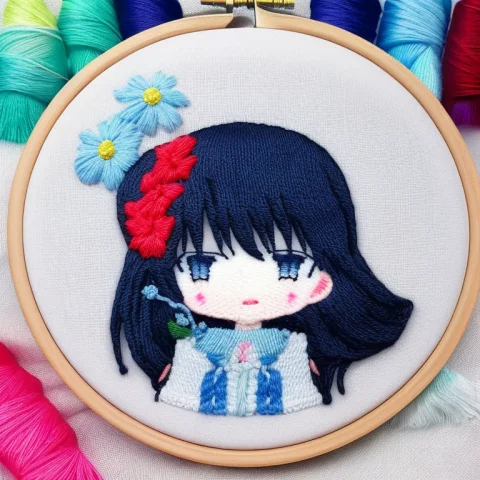 Cute Anime Little Girl, Embroidery By Embarg — Stable Diffusion AI Prompt: cute anime little girl, embroidery by embarg