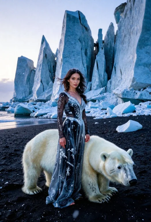 Dcdrkfntsy. Eye-level Medium Shot Of A Frost Queen In Her Th...
