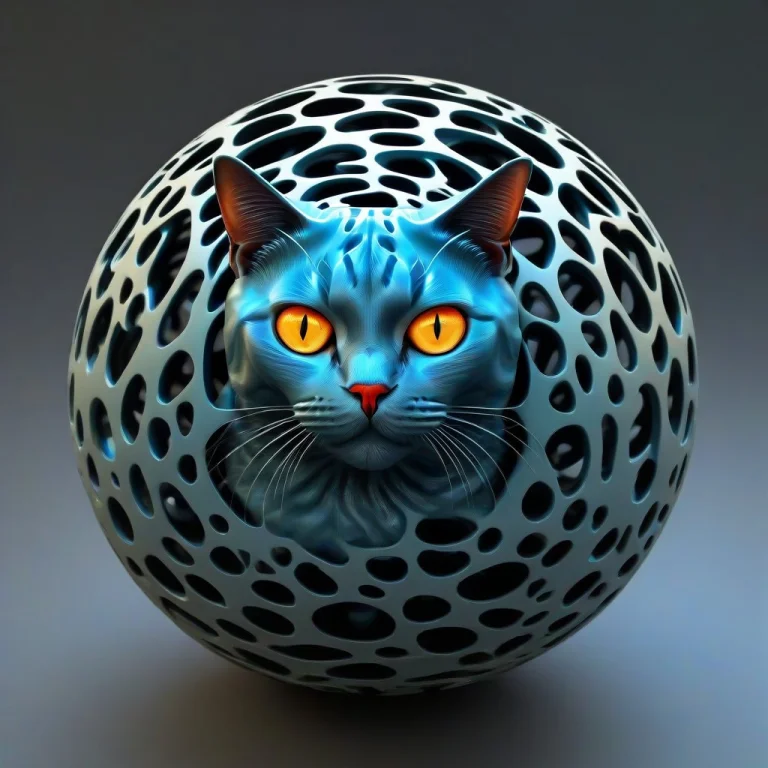 A Orb Made Gyroid Shape Morph, Inside Of Orb A Cat,
