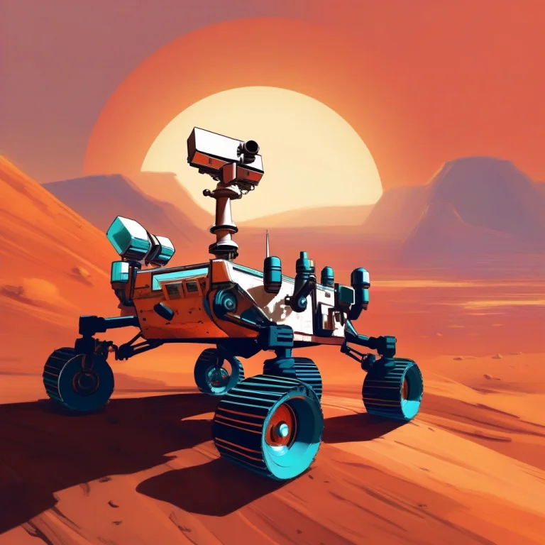 A Rover Cresting A Ridge On A Rust-red Planet, Expressive Br...