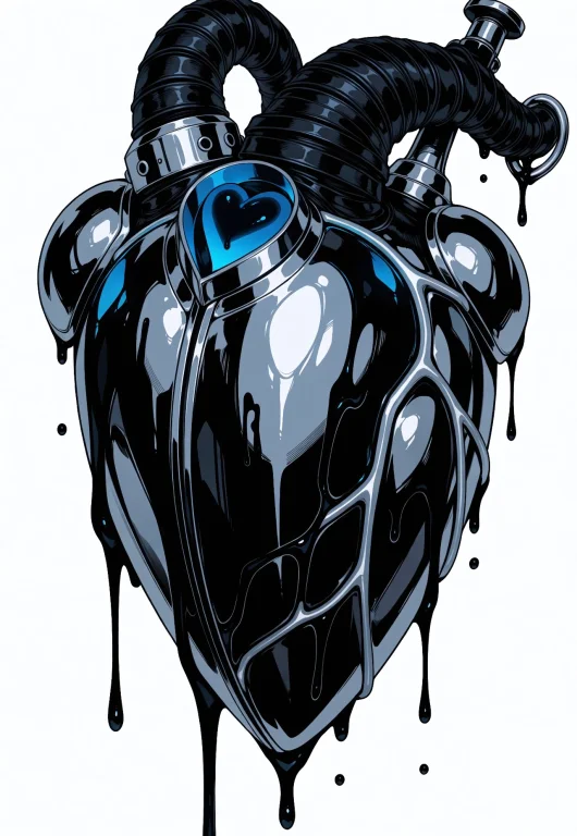Floating Heart, Heart Dripping Black Ink, Metallic, Abstract...