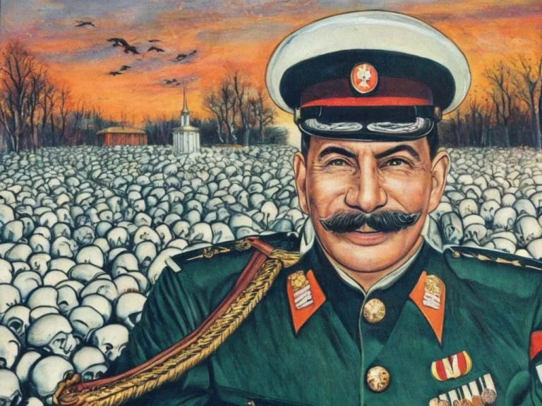 Closeup Portrait Hero Shot Painting Of Joseph Stalin In Unif...