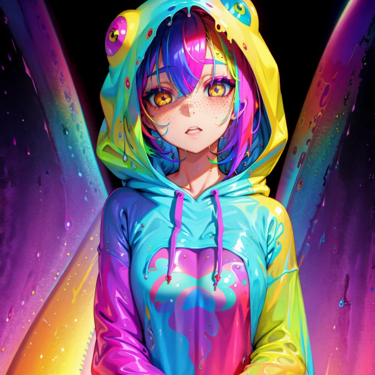 Girl, Freckles, Hoodie, Rainbow Skin, Wet, High Quality, Lor...