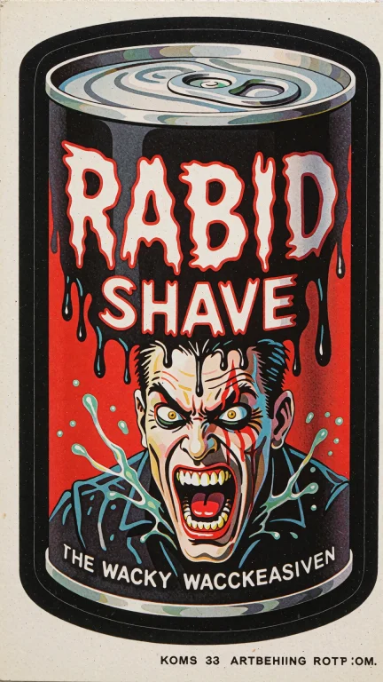 Sticker Of A Can Of Rabid Shave, Wacky Packages Style