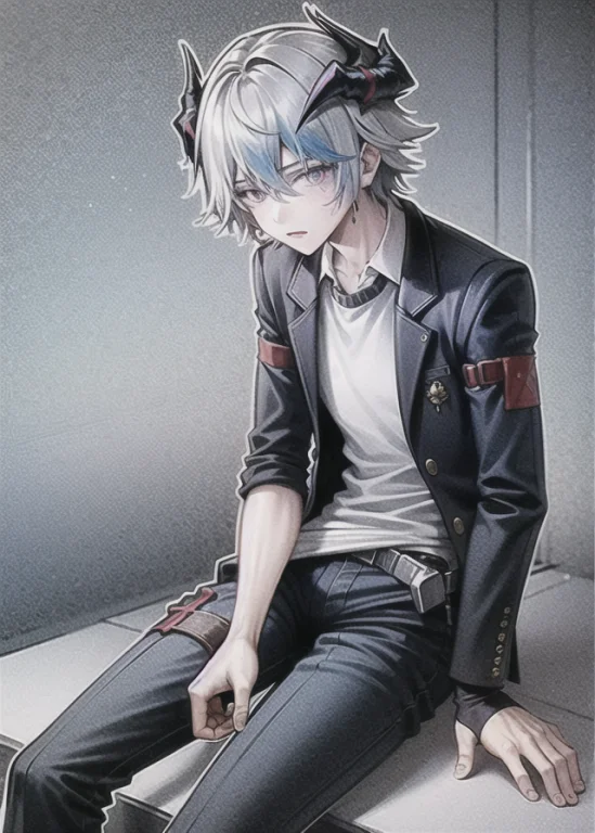 1boy,head,sit,cowboyshot,jeans,t-shirt, Lorapuzzle-0000050.8