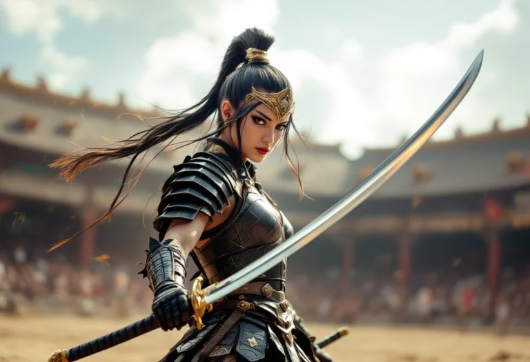 A Japanese Woman, Gladiator, Dress In Samurai Style Armor, I...