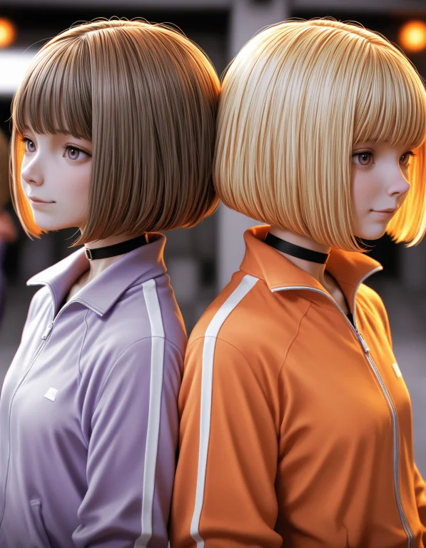 2girls, Skinny, Twins, Bob Cut, Brown Hair, Blonde Hair, Tra...