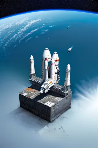 A Microworld Of A Space Station, Realistic, Space Shuttle, L... — Stable Diffusion AI Prompt: a microworld of a (Space Station), realistic, space shuttle, lake