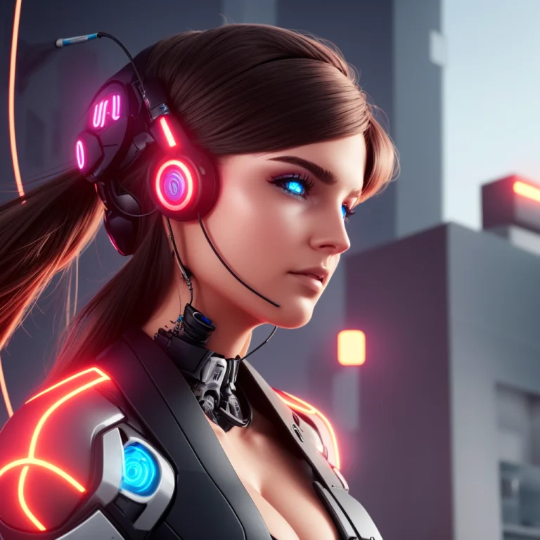 Cyborg Woman With A Visible Detailed Brain, Muscles Cable Wi...