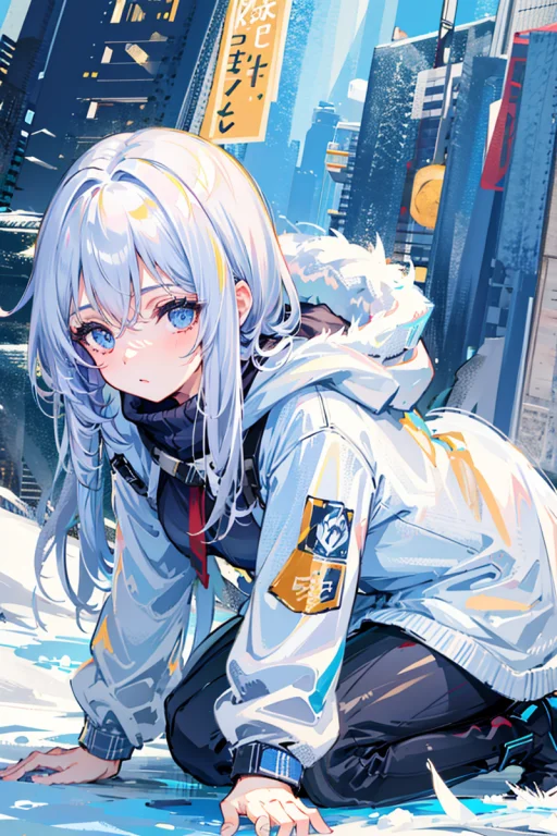 Masterpiece,1girl,solo, Winter Clothes, Snowing, Allfours