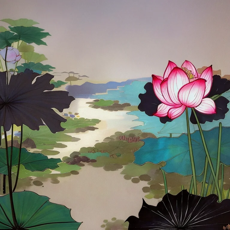 Shuimobysim,lotus,dark,lake,butterfly,bonian,no Humans,