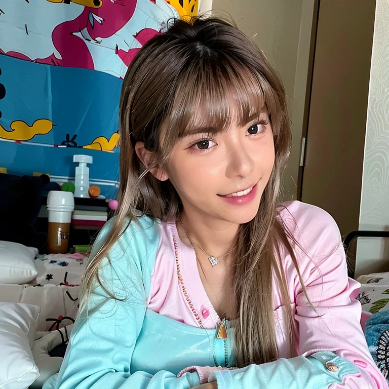 Lorazhoushuyi1, Zhoushuyi, 1girl, Pillow, Solo, Bed, Smiling...