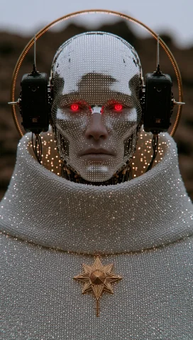 Dcsc1f1. Medium Close-up, Eye-level Composition Of A Humanoi... — Stable Diffusion AI Prompt: DCSC1F1. Medium close-up, eye-level composition of a humanoid android with a met...