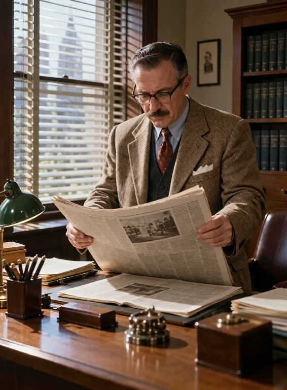 Lorakrea50s1a Detective In His Office Reading The Newspaper...