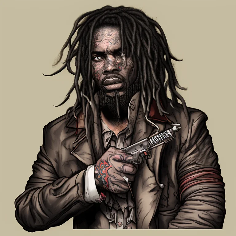 A Picture Of A Man With Dreadlocks And A Jacket On Holding A...