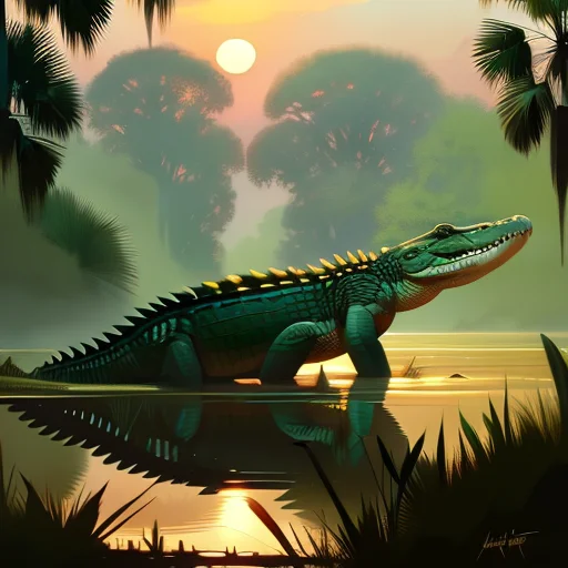 A Alligator, River, Jungle, Art By Embblckegptv4-1000