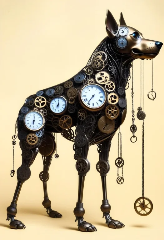 Clockwork Dog Made Of Pocket Watches And Brass Gears, Sittin...