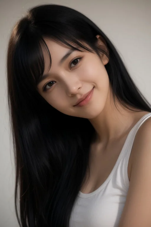 H1npr1t4, Young Woman With Straight Black Hair. Head Tilted,...
