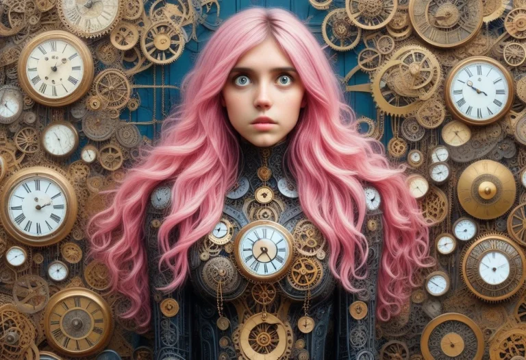 Full Body Shot, A Young Woman In A Victorian Clockmaker Work...