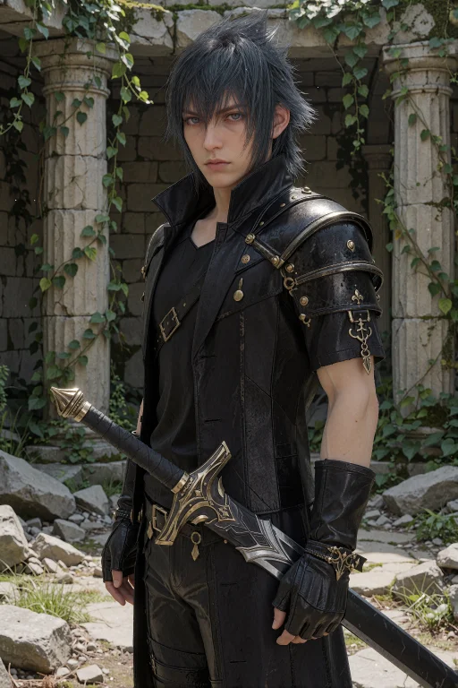 Ffxvnoctis, Noctis, Standing In Ruins, Black Leather Jacket,...