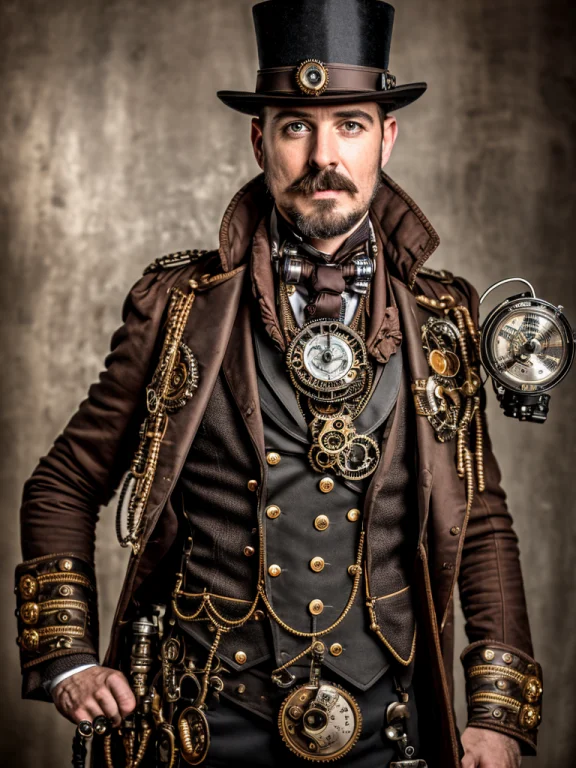 Photo Of A Steampunk Man, Photorealistic, Sharp, Focused, Ce...